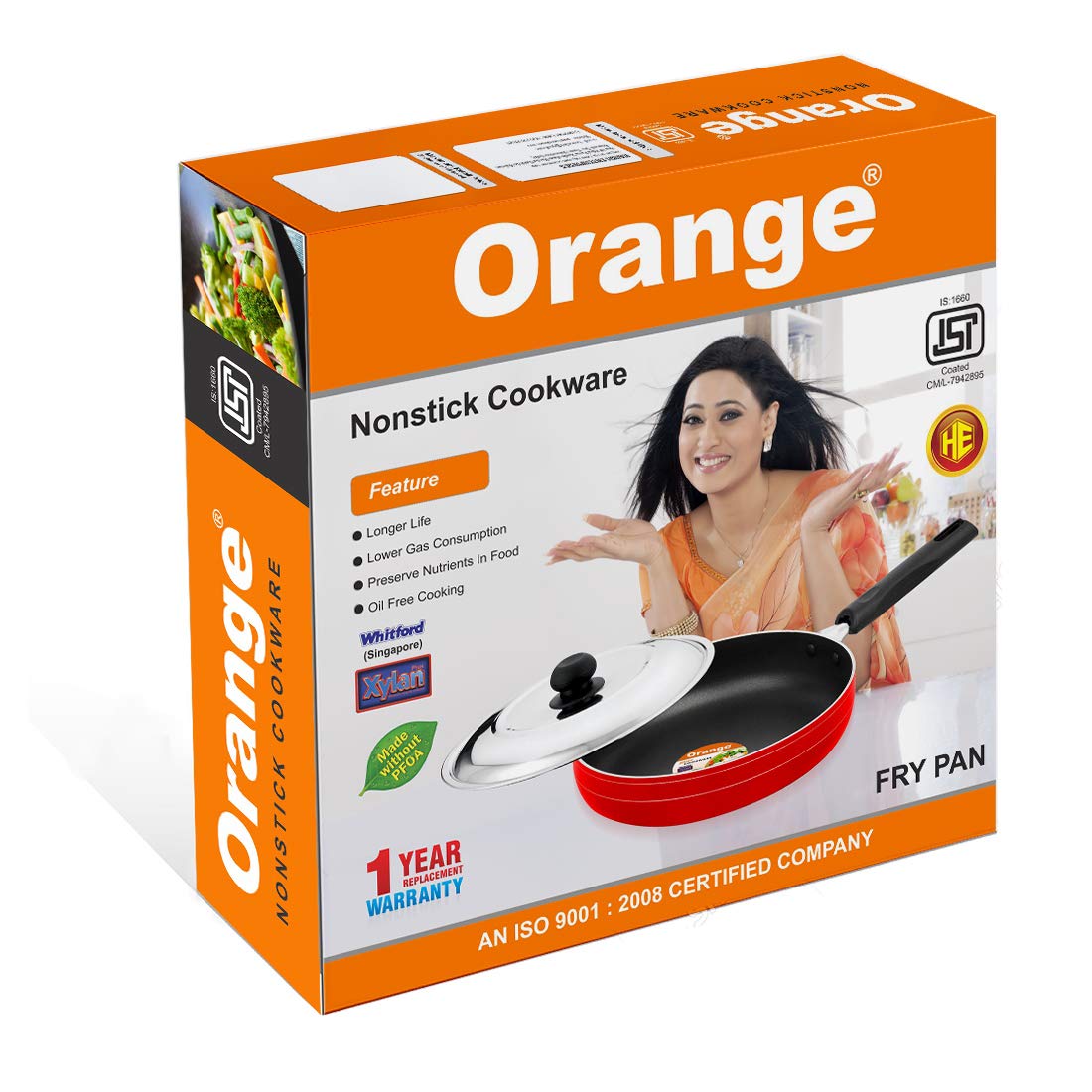 ORANGE NON STICK FRY PAN + LID