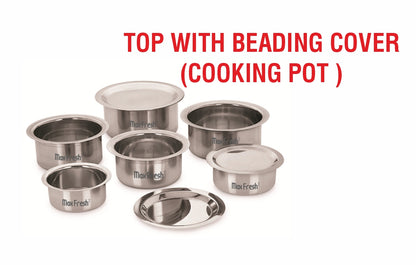 Set of stainless steel cooking pots with 'Mor Fresh' branding on a white background.